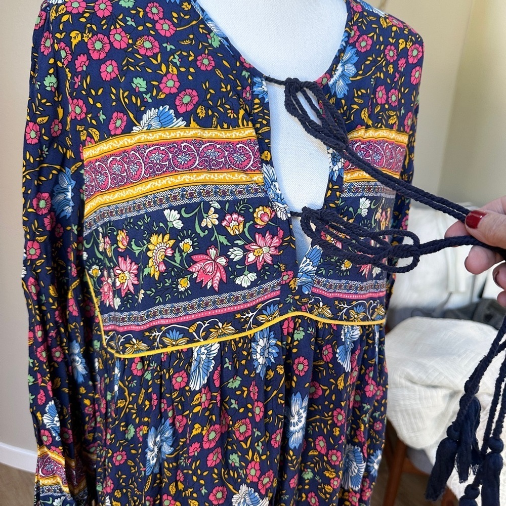 R. Vivimos Boho Cottagecore Peasant Long Sleeve Midi Dress - Picture 3 of 10